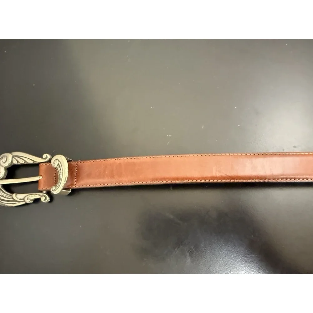 Talbots Brown Leather Belt Western Buckle Gardening Charms Small‎ USA Made 32